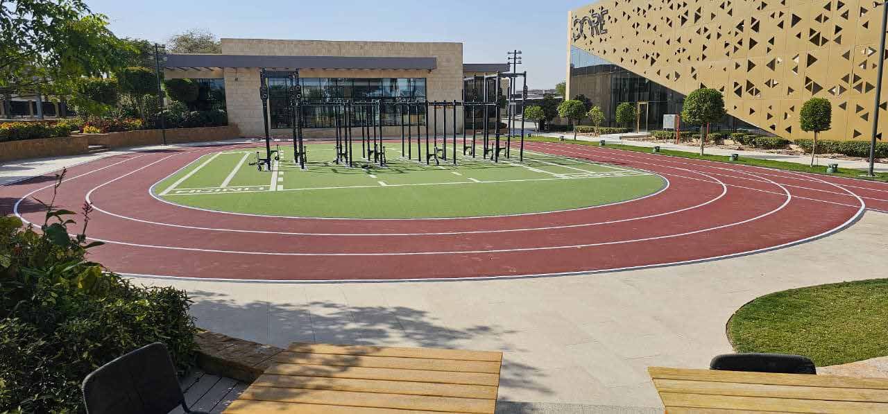 Running track, calisthenics rig and multisport zone at CORE Social Wellness Club, Riyadh